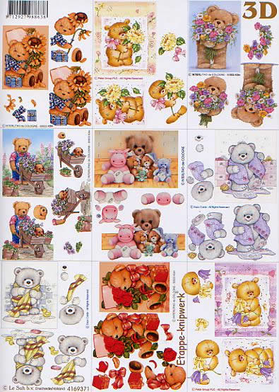3D Bogen Klein Bärchen - Format A4, Tiere - Bären,  Blumen -  Sonstige,  Ereignisse - Feier,  Le Suh,  3D Bogen,  Klein Bärchen,  Geburt,  im Garten,  Baden