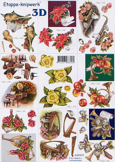 3D Bogen Klein Musik - Format A4, Weihnachten - Weihnachtsstern,  Sonstiges - Musik,  Blumen -  Sonstige,  Le Suh,  Weihnachten,  3D Bogen,  Klein Musik,  Instromente