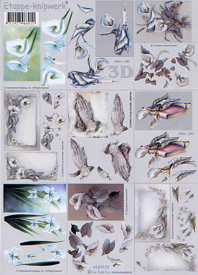 3D Bogen Klein Kondolenz - Format A4,  Blumen -  Sonstige,  Le Suh,  Frühjahr,  3D Bogen,  Klein Kondolenz+Buch,  Lilie,  Beetende Hand