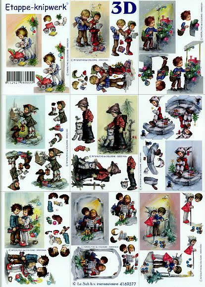 3D Bogen Klein Weihnachtskinder - Format A4,  Menschen - Kinder,  Winter - Schnee,  Le Suh,  Weihnachten,  3D Bogen,  Klein Weihnachtskinder