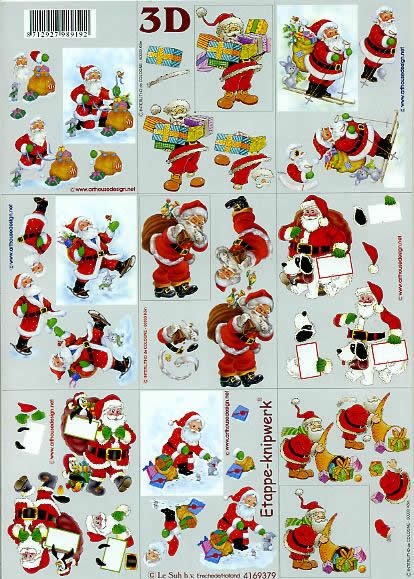 3D Bogen Klein Weihnachtsmänner - Format A4, Weihnachten - Geschenke,  Tiere - Pinguine,  Weihnachten - Weihnachtsmann,  Le Suh,  Weihnachten,  3D Bogen,  Klein Weihnachtsmänner