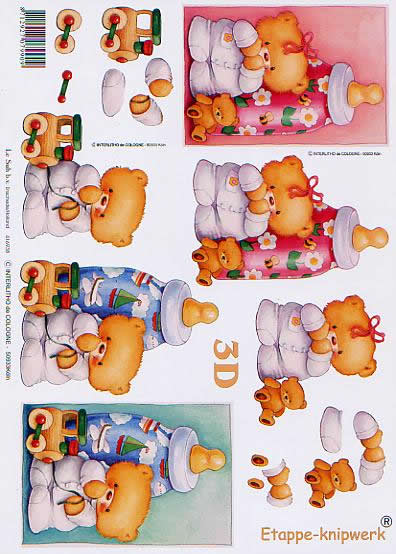 3D Bogen Baby Bär+Flasche - Format A4,  Tiere - Bären,  Ereignisse - Geburt,  Le Suh,  3D Bogen,  Baby Bär+Flasche,  Spielsachen