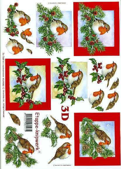 3D Bogen Weihnachtsvögel - Format A4, Pflanzen - Ilex,  Tiere - Vögel,  Tiere -  Sonstige,  Le Suh,  Weihnachten,  3D Bogen,  Weihnachtsvögel,  Tannenzweig