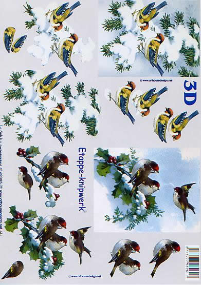 3D Bogen Vögel aus Zweigen - Format A4, Pflanzen - Ilex,  Tiere - Vögel,  Winter - Schnee,  Le Suh,  Winter,  3D Bogen,  Vögel aus Zweigen