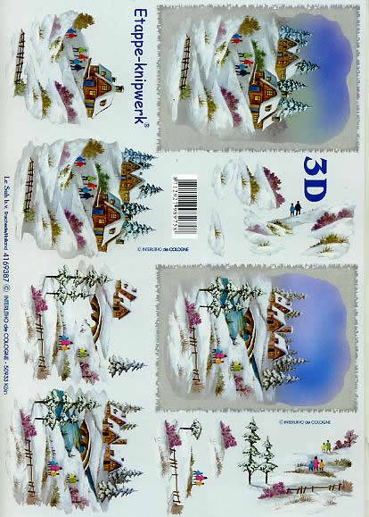 3D Bogen Winterlandschaft - Format A4,  Winter - Schnee,  Le Suh,  Winter,  3D Bogen,  Winterlandschaft,  Schneehäuser,  Weihnachtsbrücke