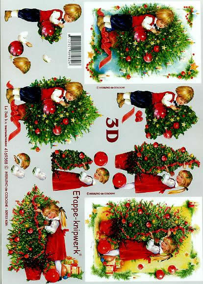 3D Bogen Kinderer beim Weihnachtsbaum - Format A4, Menschen - Kinder,  Weihnachten - Baumschmuck,  Weihnachten - Weihnachtsbaum,  Le Suh,  Weihnachten,  3D Bogen,  Kinder beim Weihnachtsbaum