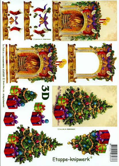 3D Bogen Weihnachtskamin - Format A4, Weihnachten - Geschenke,  Weihnachten - Glocken,  Weihnachten - Weihnachtsbaum,  Le Suh,  Weihnachten,  3D Bogen,  Weihnachtskamin,  Kerzen,  Baumschmuck