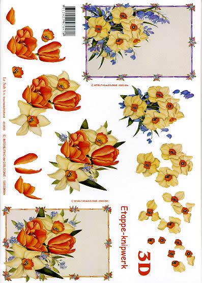 3D Bogen Tulpe+Narzissen - Format A4, Blumen - Tulpen,  Frühjahr,  Blumen -  Sonstige,  Le Suh,  Ostern,  3D Bogen,  Narzissen,  Osterstrauß
