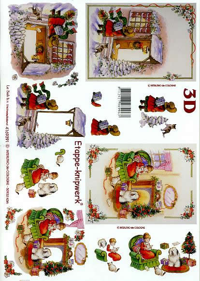 3D Bogen Weihnachten - Format A4, Weihnachten - Geschenke,  Weihnachten - Weihnachtsbaum,  Winter - Schnee,  Le Suh,  Weihnachten,  3D Bogen,  Kamin,  Weihnachtliche Haustür,  Hund,  Katze,  Kinder
