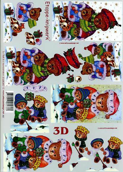 3D Bogen Weihnachtsbären - Format A4, Weihnachten - Geschenke,  Tiere - Bären,  Winter - Schnee,  Le Suh,  Weihnachten,  3D Bogen,  Weihnachtsbären