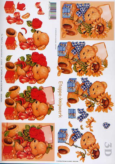 3D Bogen Bär + Sonnenblume - Format A4, Tiere - Bären,  Blumen - Sonnenblumen,  Blumen - Rosen,  Le Suh,  3D Bogen,  Bär + Sonnenblume,  Geschenk
