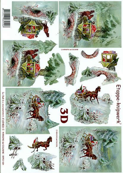 3D Bogen Kutsche + Schlitten - Format A4, Tiere - Pferde,  Winter - Schlitten,  Winter - Schnee,  Le Suh,  Winter,  3D Bogen,  Kutsche,  Winterlandschaft,  Brücke