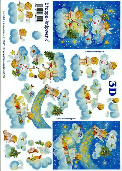 3D Bogen Engel auf Wolke - Format A4, Weihnachten - Geschenke,  Weihnachten - Sterne,  Weihnachten - Weihnachtsbaum,  Le Suh,  Weihnachten,  3D Bogen,  Engel auf Wolke,  Kerzen,  Baumschmuck
