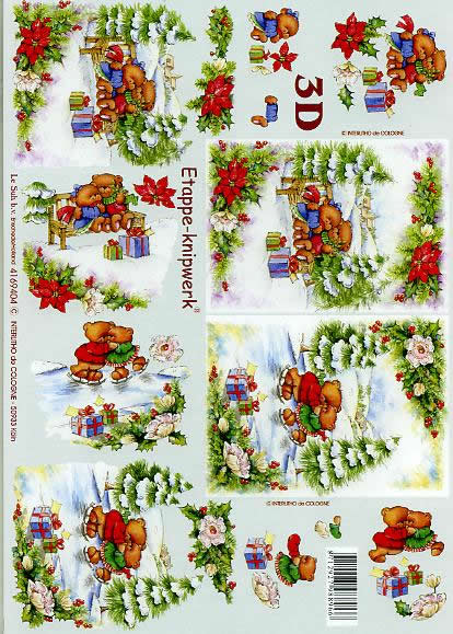 3D Bogen Bärchen im Schnee - Format A4, Weihnachten - Weihnachtsstern,  Weihnachten - Geschenke,  Winter - Schnee,  Le Suh,  Weihnachten,  3D Bogen,  Weihnachtsbärchen,  Tannenbaum,  Ilex