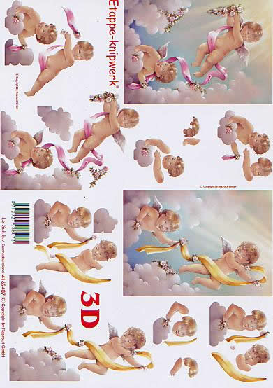 3D Bogen 2x2 Engel - Format A4,  Blumen -  Sonstige,  Weihnachten - Engel,  Le Suh,  Weihnachten,  3D Bogen,  2x2 Engel,  Wolken