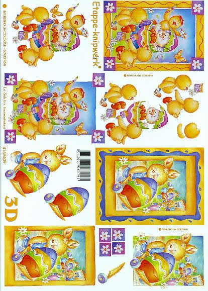 3D Bogen Osterkücken + Haase - Format A4, Ostern - Ostereier,  Le Suh,  Ostern,  3D Bogen,  Osterkücken + Hase,  Schmetterling