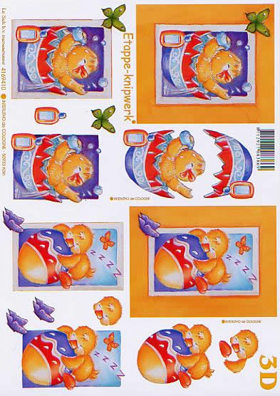3D Bogen  - Format A4, Tiere - Schmetterlinge,  Ostern - Ostereier,  Le Suh,  Ostern,  3D Bogen,  Entenkücken im Ei,  Schmetterlinge,  Badenes Entenkücken
