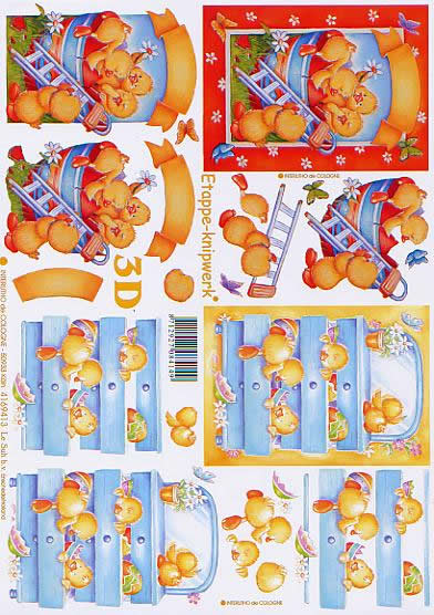 3D Bogen Osterkücken + Schrank - Format A4, Tiere - Schmetterlinge,  Ostern - Ostereier,  Le Suh,  Ostern,  3D Bogen,  Osterkücken + Schrank,  Blumen