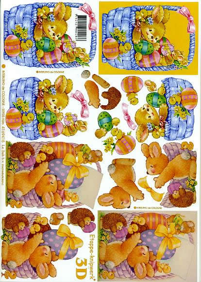 3D Bogen Osterhase + Korb - Format A4, Ostern - Ostereier,  Le Suh,  Ostern,  3D Bogen,  Osterkorb mit schleifen,  Igel,  Narzissen