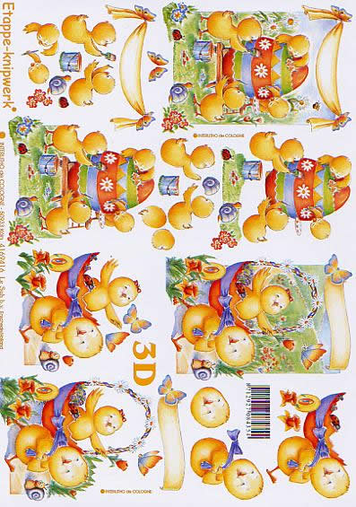 3D Bogen Osterkücken mit Ei - Format A4, Tiere -  Sonstige,  Ostern - Ostereier,  Le Suh,  Ostern,  3D Bogen,  Osterkörbchen,  Narzissen,  Schmetterlinge