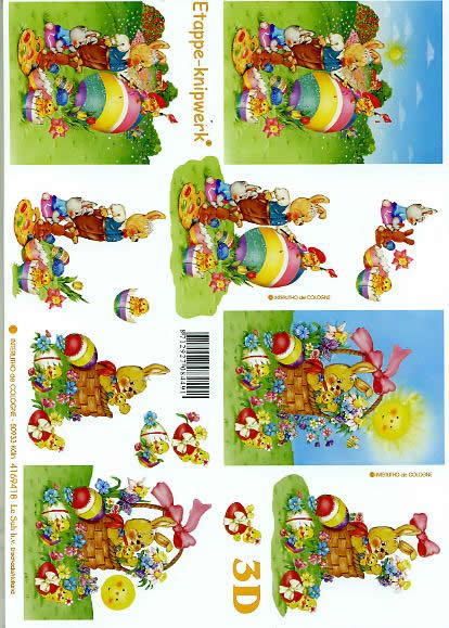 3D Bogen Oster - Lehrer - Hase - Format A4, Regionen - Wald / Wiesen,  Ostern - Ostereier,  Le Suh,  Ostern,  3D Bogen,  Oster-Lehrer-Hase,  Osterkorb mit Schleife,  Blumenwiese