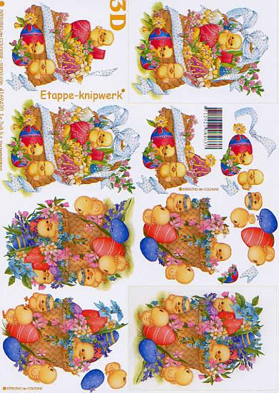 3D Bogen Kücken im Korb - Format A4, Blumen -  Sonstige,  Ostern - Ostereier,  Le Suh,  Ostern,  3D Bogen,  Osterkörbchen