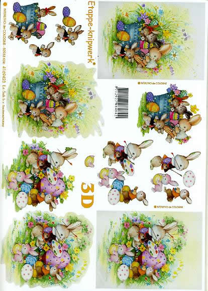 3D Bogen Hase + Häschen - Format A4, Blumen -  Sonstige,  Ostern - Ostereier,  Le Suh,  Ostern,  3D Bogen,  Osterköbchen,  Osterstrauß