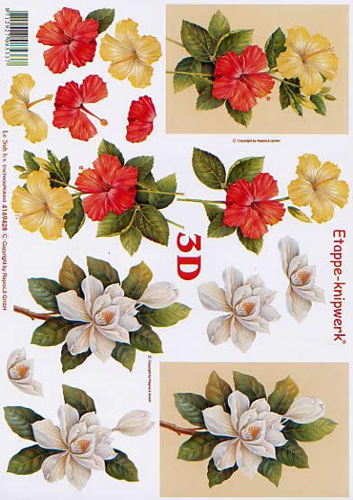 3D Bogen Blumen - Format A4,  Blumen -  Sonstige,  Le Suh,  Frühjahr,  3D Bogen,  Rote+Gelbe+Weiße Blumen