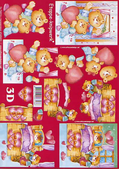 3D Bogen Valentine - Bär - Format A4,  Tiere - Bären,  Ereignisse - Liebe,  Le Suh,  3D Bogen,  Valentine Bär,  Herzen