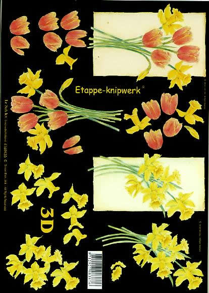 3D Bogen  - Format A4, Blumen - Tulpen,  Blumen - Osterglocken,  Blumen -  Sonstige,  Le Suh,  Ostern,  3D Bogen,  Gelbe Narzissen,  Rote Tulpen,  Frühlingsstrauß