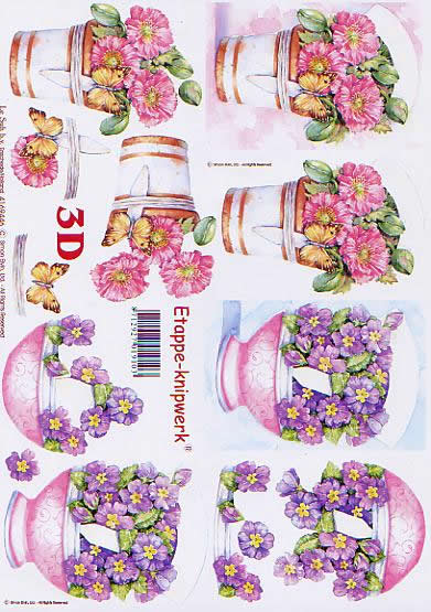 3D Bogen Blumen im Topf - Format A4,  Tiere - Schmetterlinge,  Blumen - Primeln,  Le Suh,  3D Bogen,  Blumen im Topf