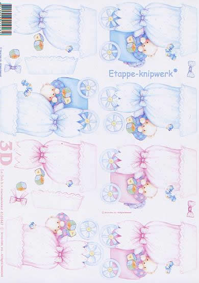 3D Bogen Wiege auf Rädern - Format A4, Tiere - Bären,  Menschen - Babys,  Ereignisse - Geburt,  Le Suh,  3D Bogen,  Wiege auf Rädern