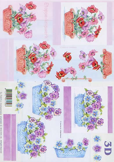 3D Bogen Blumen im Kübel - Format A4,  Blumen - Stiefmütterchen,  Blumen -  Sonstige,  Le Suh,  3D Bogen,  Blumen im Kübel