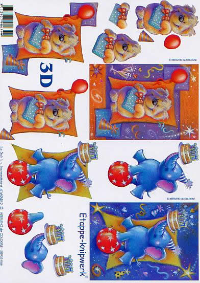 3D Bogen  - Format A4,  Spielsachen - Stofftiere,  Tiere - Elefanten,  Le Suh,  Sommer,  3D Bogen,  Teddybär