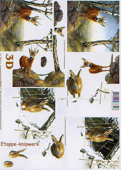 3D Bogen Reh und Hase - Format A4, Winter - Schnee,  Tiere - Reh / Hirsch,  Regionen - Wald / Wiesen,  Le Suh,  Winter,  3D Bogen,  Hase