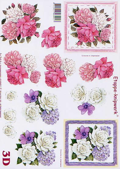 3D Bogen Blumen - Format A4,  Blumen - Rosen,  Blumen -  Sonstige,  Le Suh,  Sommer,  3D Bogen,  Weiße Rosen,  Rosa Rosen,  Rosenstrauß