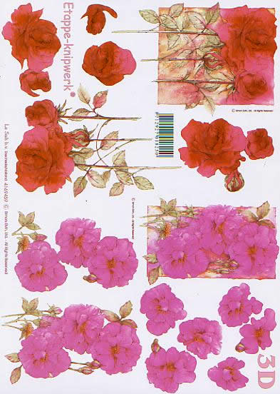 3D Bogen Rosen und Nelke - Format A4,  Blumen - Rosen,  Blumen -  Sonstige,  Le Suh,  Sommer,  3D Bogen,  Rote und Rosa Rosen