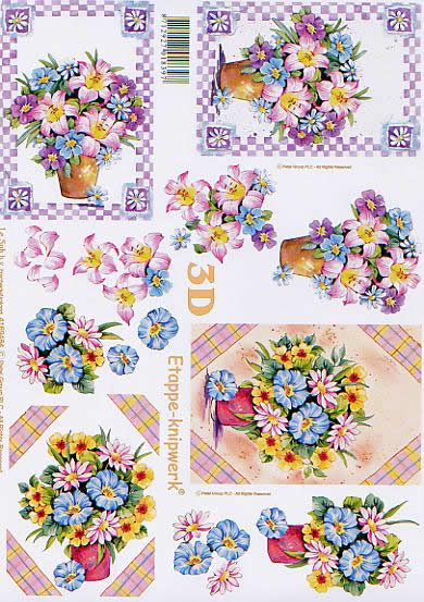 3D Bogen Blumen im Topf - Format A4, Blumen - Magariten,  Blumen - Primeln,  Blumen -  Sonstige,  Le Suh,  3D Bogen,  Blumen im Topf,  Lilien