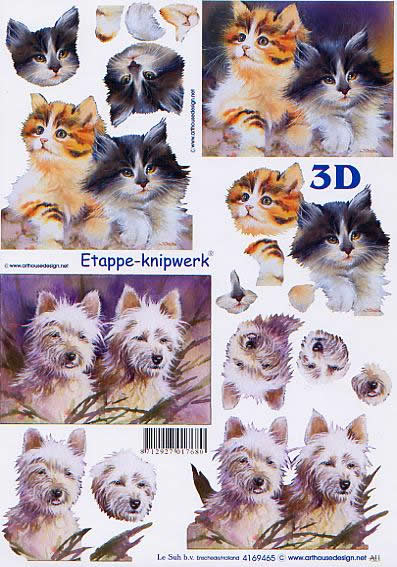 3D Bogen Katze und Hunde - Format A4, Tiere - Hunde,  Tiere - Katzen,  Tiere -  Sonstige,  Le Suh,  3D Bogen,  Hunde im Gras,  Katzen