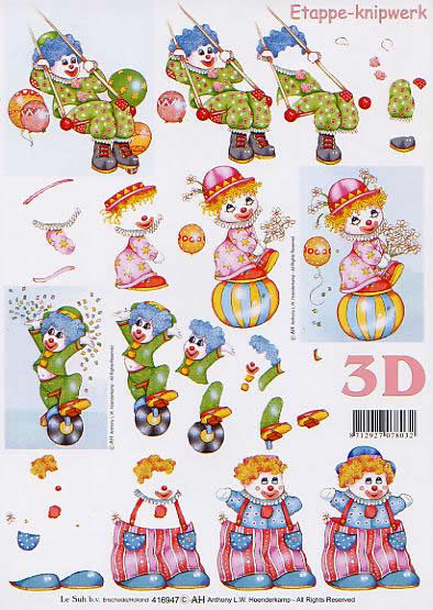 3D Bogen Clownchen klein - Format A4, Blumen -  Sonstige,  Motive - Luftballon,  Menschen - Personen,  Le Suh,  3D Bogen,  Clownchen klein,  Zirkus,  Schaukel