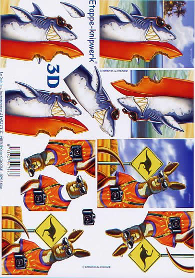 3D Bogen Haifisch + Kängeruh - Format A4,  Regionen -  Sonstige,  Le Suh,  Frühjahr,  3D Bogen,  Haifisch + Kängeruh,  Australien