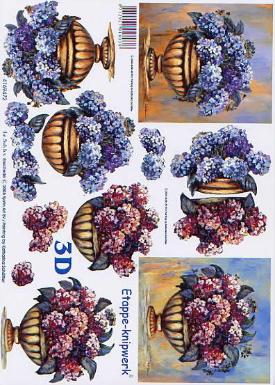 3D Bogen Hortensie auf Schale - Format A4,  Blumen -  Sonstige,  Le Suh,  Frühjahr,  3D Bogen,  Hortensie auf Schale