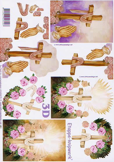 3D Bogen Kreuz - Format A4, Blumen - Rosen,  Blumen -  Sonstige,  Ereignisse -  Sonstige,  Le Suh,  3D Bogen,  Kreuz,  Kondolenz