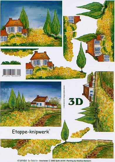 3D Bogen Haus in der Provonce - Format A4,  Sonstiges -  Sonstiges,  Le Suh,  Frühjahr,  3D Bogen,  Haus in der Provonce,  Landschaft