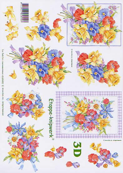 3D Bogen Frühlingsstrauß - Format A4, Blumen - Osterglocken,  Blumen - Tulpen,  Blumen -  Sonstige,  Le Suh,  Frühjahr,  3D Bogen,  Frühlingsstrauß