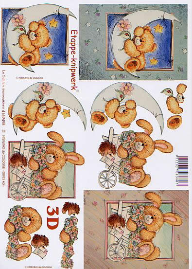 3D Bogen Bär auf Mond - Format A4, Blumen -  Sonstige,  Tiere - Hasen,  Tiere - Bären,  Le Suh,  3D Bogen,  Bär auf Mond,  Bollerwagen,  Igel