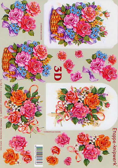 3D Bogen Rosen - Format A4,  Blumen - Rosen,  Blumen -  Sonstige,  Le Suh,  Sommer,  3D Bogen,  Blumenkorb,  Strauß