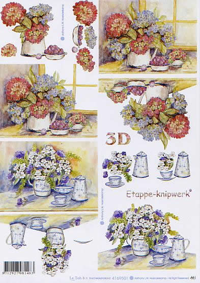 3D Bogen Hortensie - Format A4,  Sonstiges -  Sonstiges,  Blumen -  Sonstige,  Le Suh,  3D Bogen,  Hortensie,  Geschirr,  Blumenvase