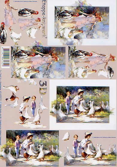 3D Bogen Art, Huhn + Ganz - Format A4, Tiere -  Sonstige,  Gänse,  Gans,  Menschen - Personen,  Le Suh,  3D Bogen,  Kind,  Wiese,  Huhn+Hahn