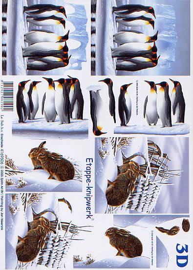 3D Bogen Pinguin + Hase - Format A4, Tiere - Pinguine,  Winter - Schnee,  Tiere -  Sonstige,  Le Suh,  Winter,  3D Bogen,  Hase im Schnee